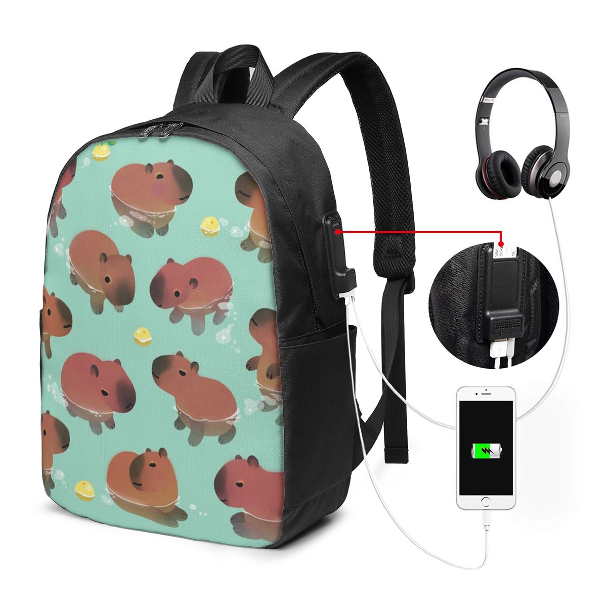 Womens Backpack - Plecak z motywem kapibary, torba podróżna