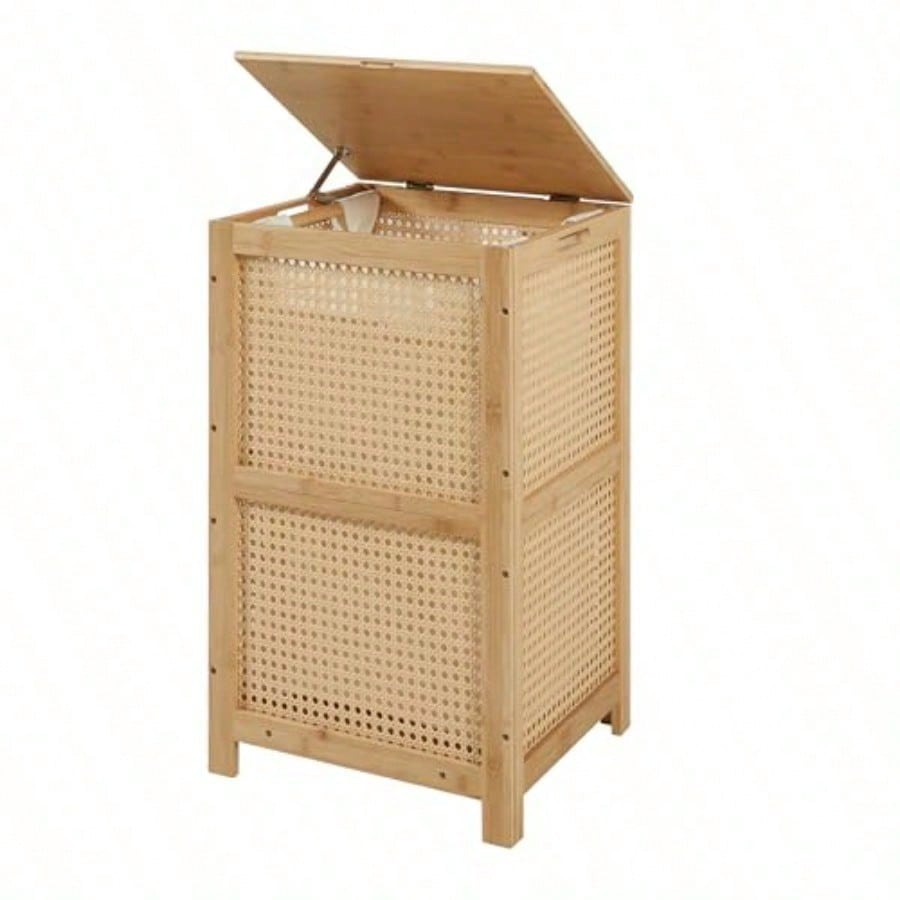 Basket Bag Wicker - Bambusowy kosz na pranie z pokrywką,