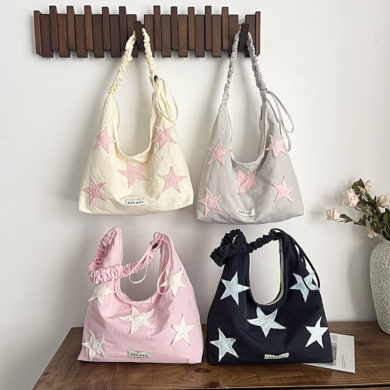Women Bags For Office Use - Torba płócienna z haftowaną koreańską gwiazdą,