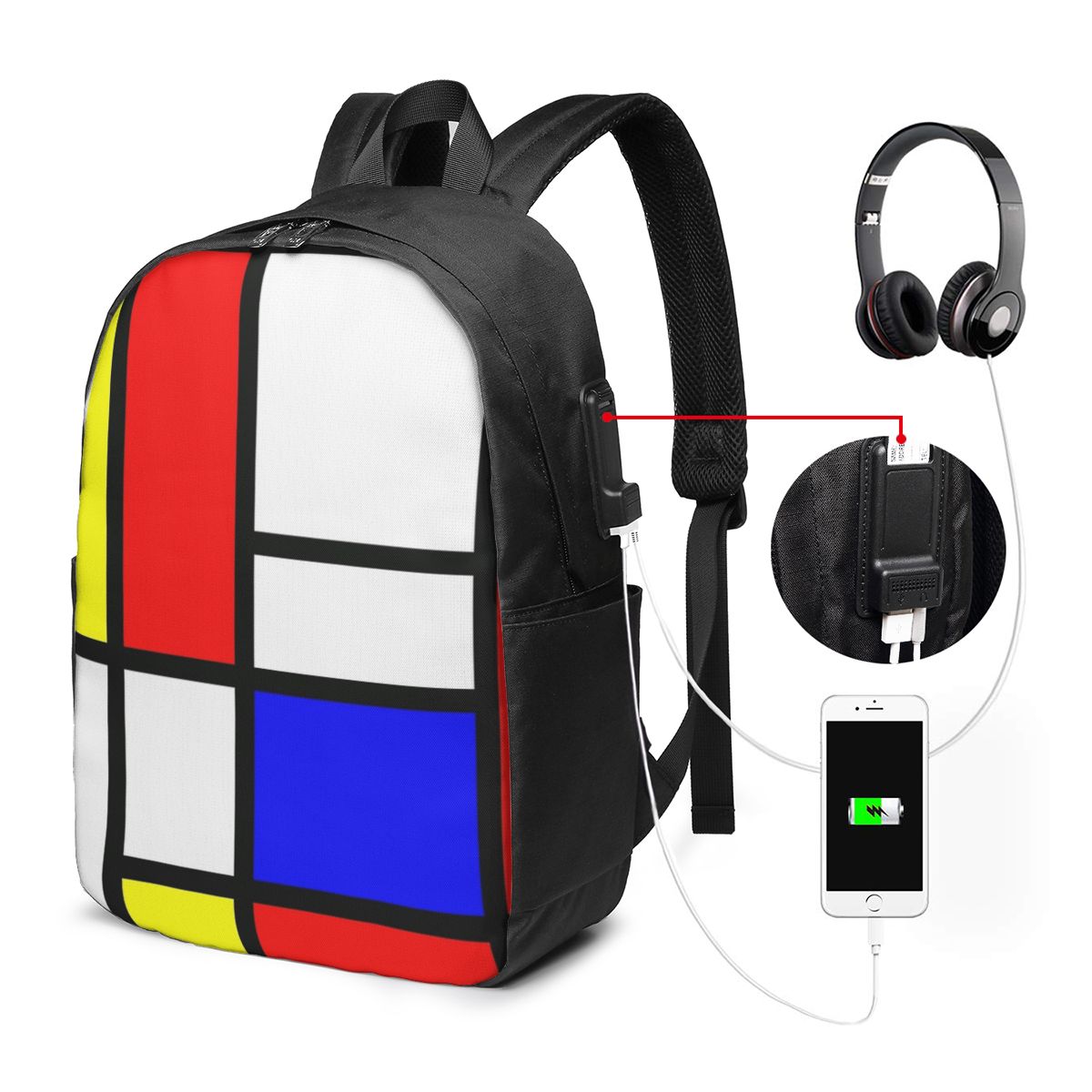 Womens Backpack - Plecak z motywem Kompozycji P. Mondriana,