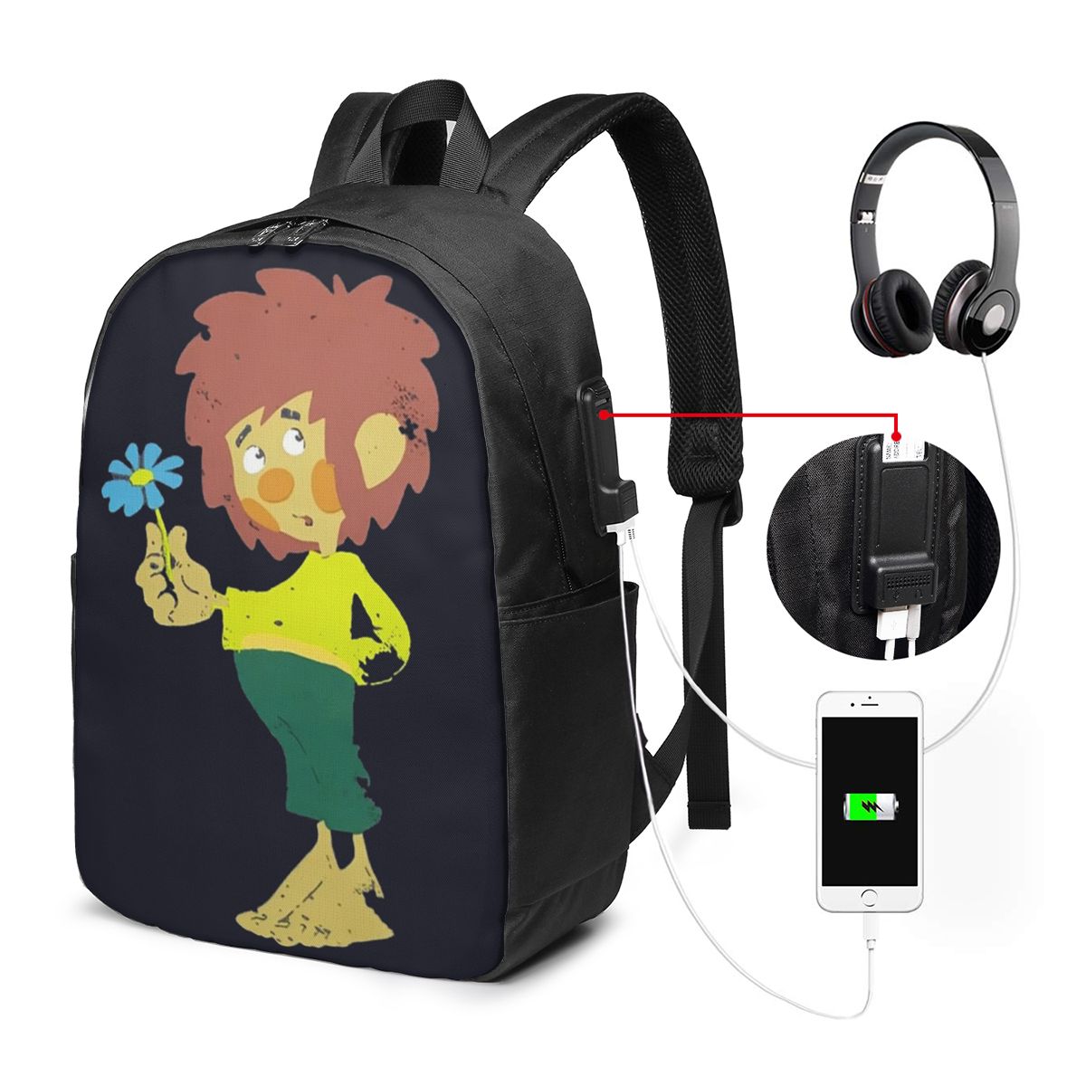 Womens Backpack - Pumuckl Blume - Figur Plecak Podróżny