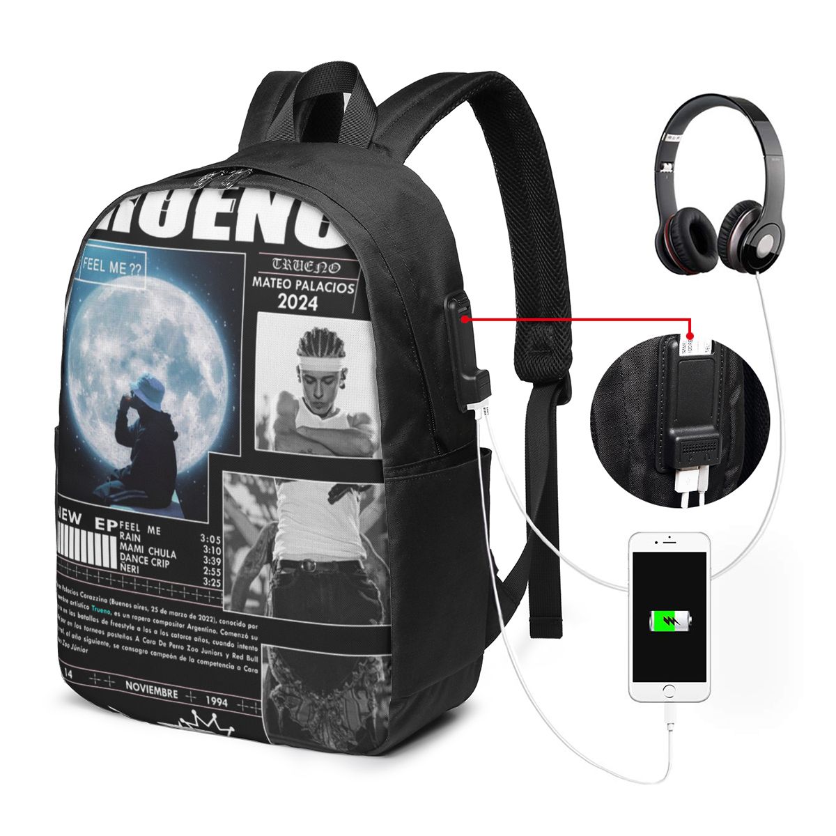 Womens Backpack - Zabawny plecak Trueno Hip Hop Rapper,