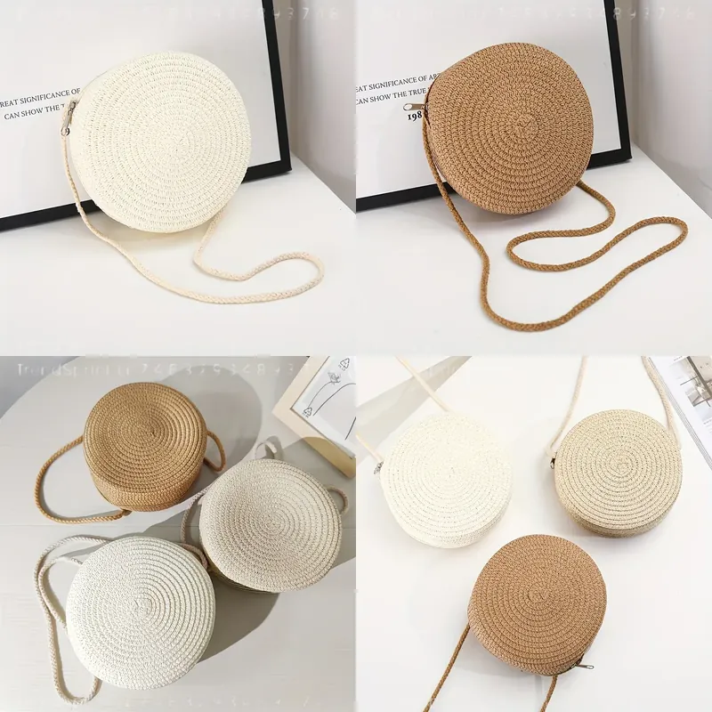 Women Bags Accessories - Okrągła tkana torba na ramię z